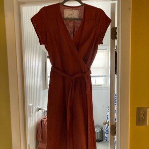 Not Perfect Linen Cannes Wrap Dress Redwood S/M